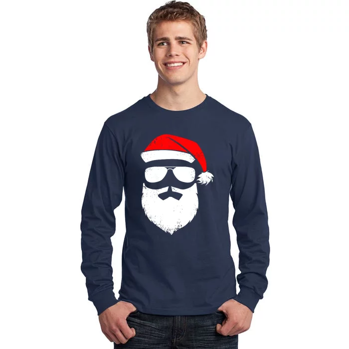 Santa Claus Face Sunglasses With Hat Beard Funny Christmas Gift Tall Long Sleeve T-Shirt