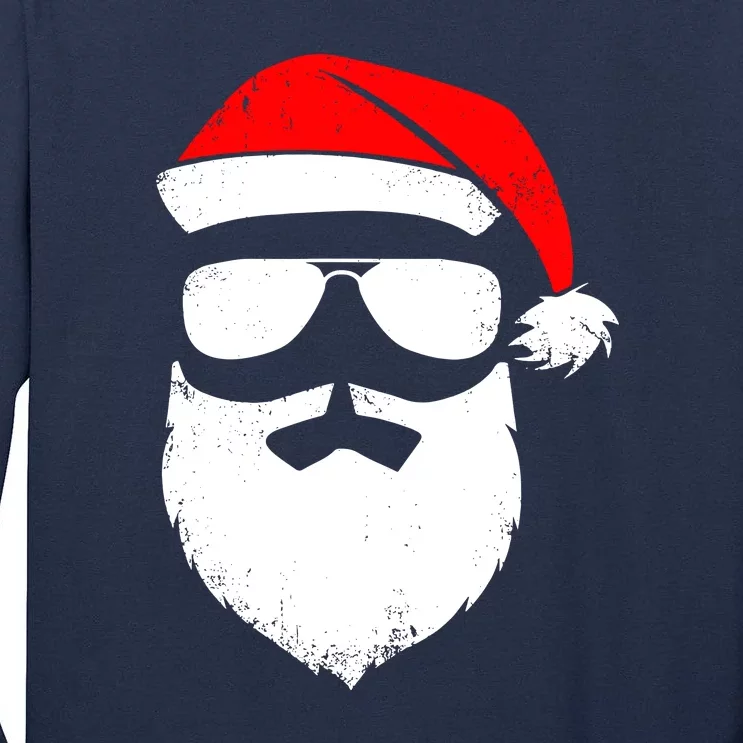 Santa Claus Face Sunglasses With Hat Beard Funny Christmas Gift Tall Long Sleeve T-Shirt