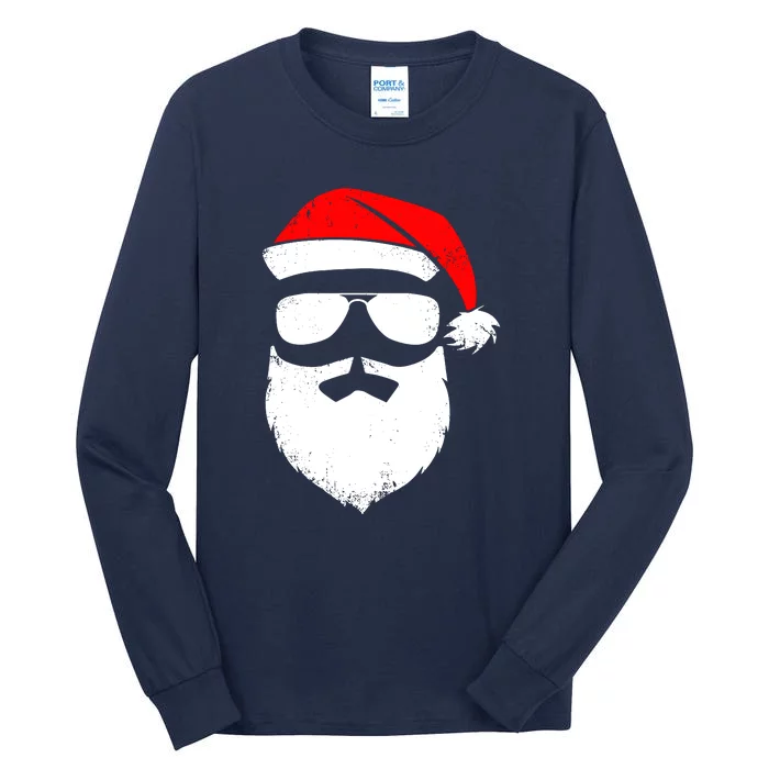 Santa Claus Face Sunglasses With Hat Beard Funny Christmas Gift Tall Long Sleeve T-Shirt