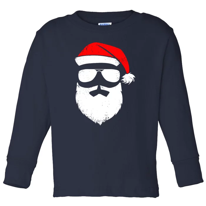 Santa Claus Face Sunglasses With Hat Beard Funny Christmas Gift Toddler Long Sleeve Shirt