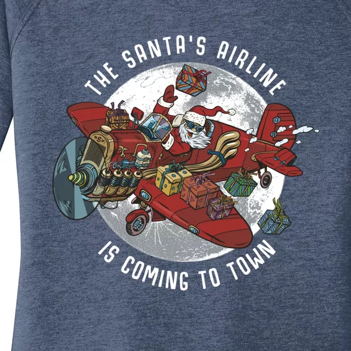 Santa Claus Flying Airplane With Funny Gift Cute Gift Women's Perfect Tri Tunic Long Sleeve Shirt