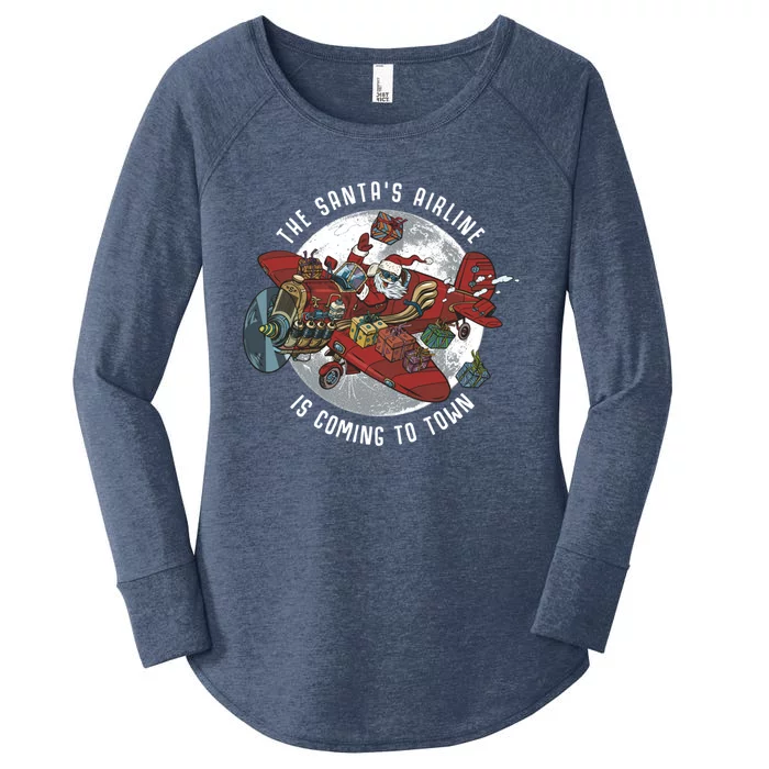 Santa Claus Flying Airplane With Funny Gift Cute Gift Women's Perfect Tri Tunic Long Sleeve Shirt