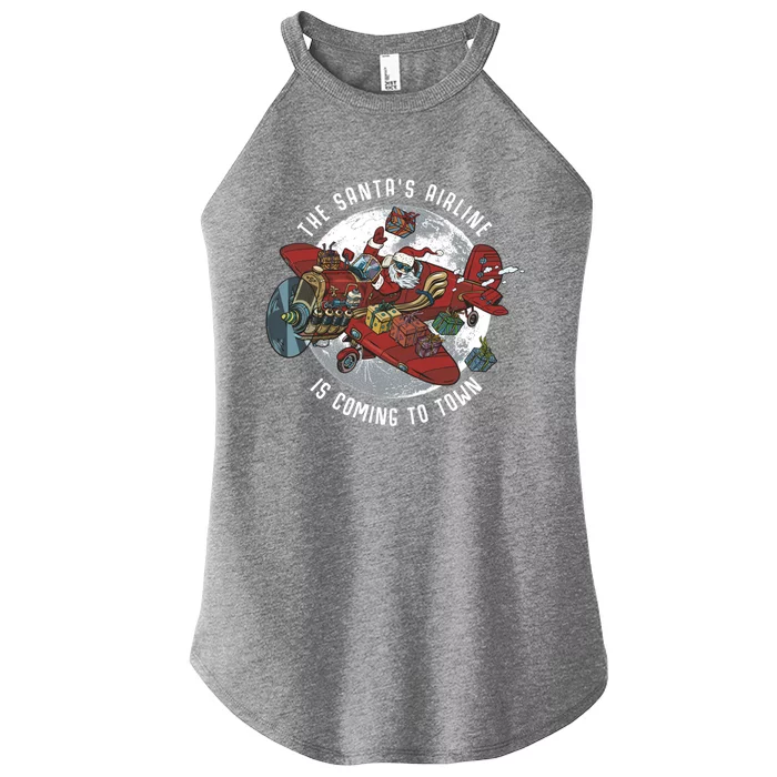 Santa Claus Flying Airplane With Funny Gift Cute Gift Women’s Perfect Tri Rocker Tank