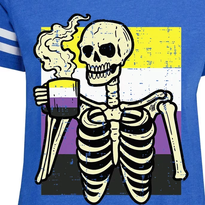 Skeleton Coffee Fun Enby Pride Flag Lgbt Enza Ladies Jersey Football T-Shirt