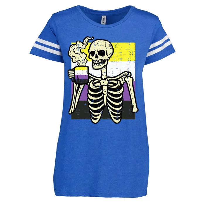 Skeleton Coffee Fun Enby Pride Flag Lgbt Enza Ladies Jersey Football T-Shirt