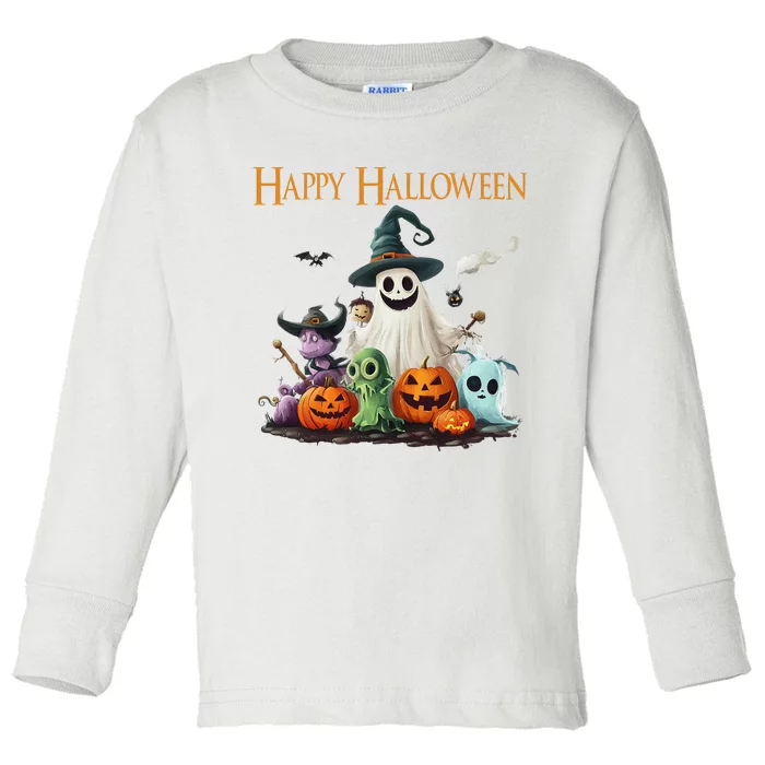 Spooky Cute Ghost Halloween Costume Happy Halloween Ghost Toddler Long Sleeve Shirt