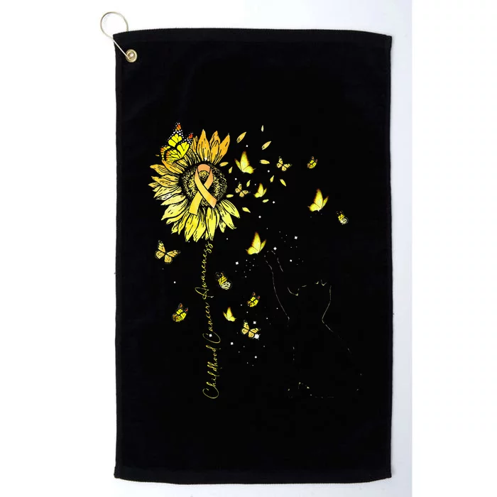 Sunflower Cat Gold Ribbon Childhood Cancer Awareness Platinum Collection Golf Towel