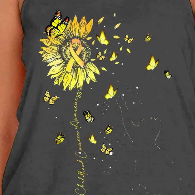 Sunflower Cat Gold Ribbon Childhood Cancer Awareness Women's Knotted Racerback Tank