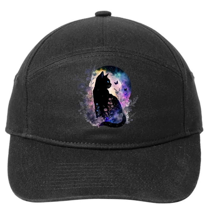 Space Cat Galaxy Cat Funny For Cat Dad Cat Mom Cat Lover Cat Alien Ufo 7-Panel Snapback Hat