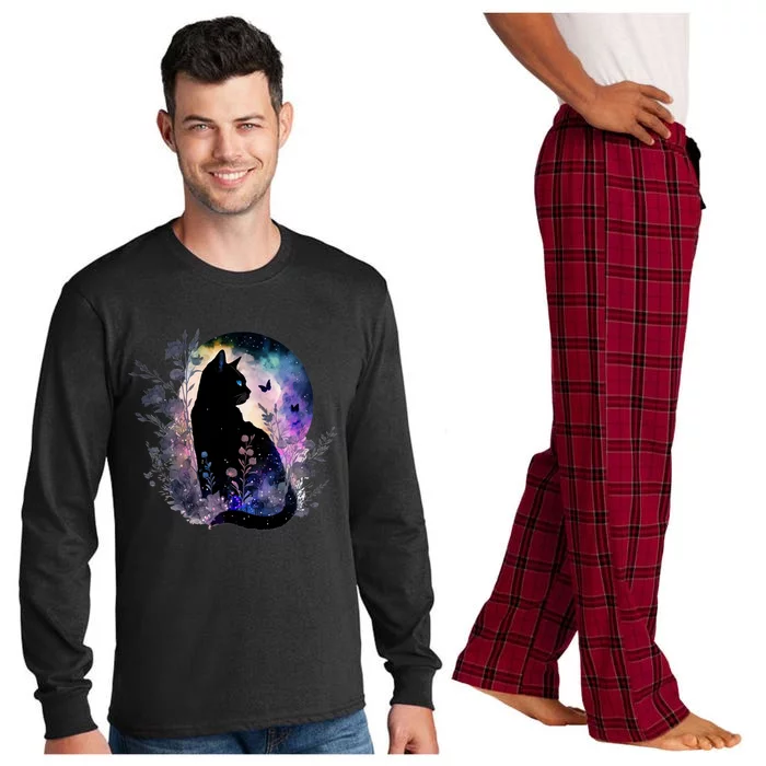 Space Cat Galaxy Cat Funny For Cat Dad Cat Mom Cat Lover Cat Alien Ufo Long Sleeve Pajama Set