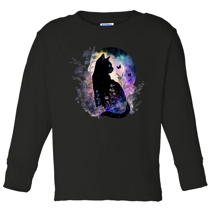 Space Cat Galaxy Cat Funny For Cat Dad Cat Mom Cat Lover Cat Alien Ufo Toddler Long Sleeve Shirt