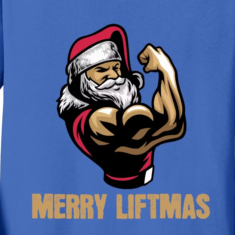 Santa Claus Gym Bodybuilding Fitness Merry Liftmas Xmas Tee Gift Kids Long Sleeve Shirt