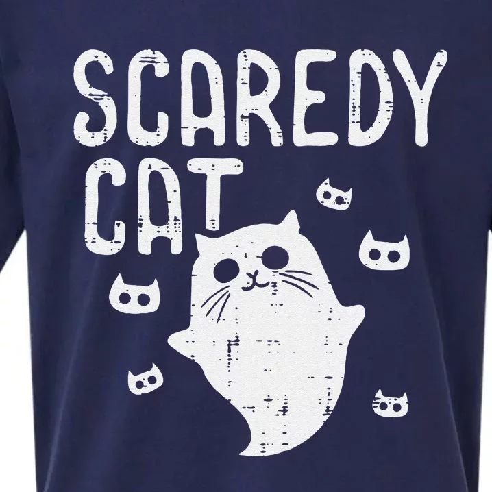 Scaredy Cat Ghost Funny Halloween Costume For Funny Sueded Cloud Jersey T-Shirt