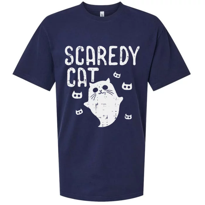 Scaredy Cat Ghost Funny Halloween Costume For Funny Sueded Cloud Jersey T-Shirt