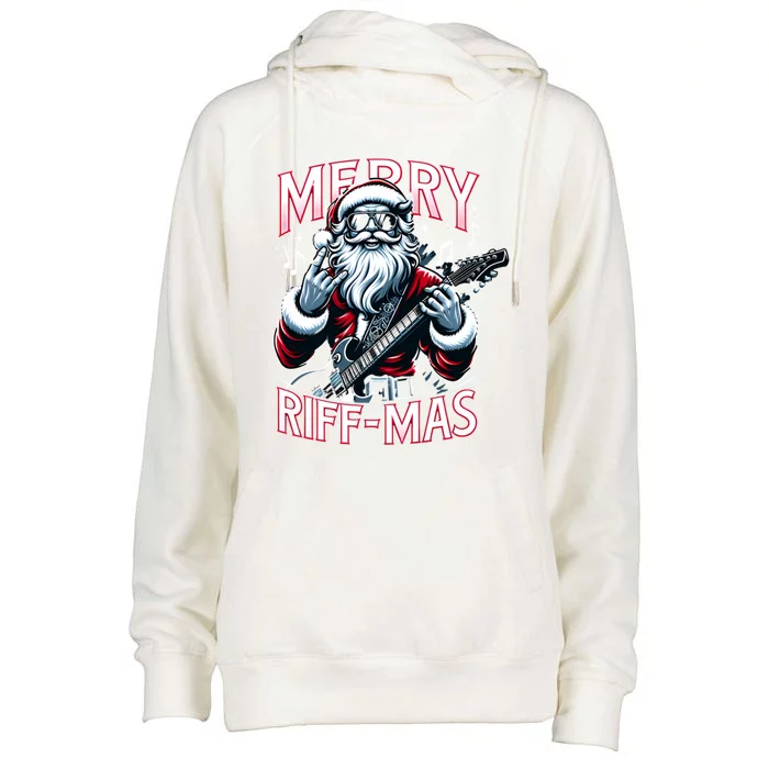 Santa Claus Guitar Player Rock And Roll Christmas Gift Womens Funnel Neck Pullover Hood