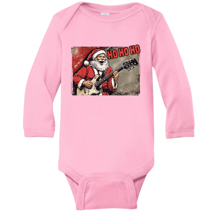 Santa Claus Guitar Player Rock And Roll Christmas Gift Baby Long Sleeve Bodysuit