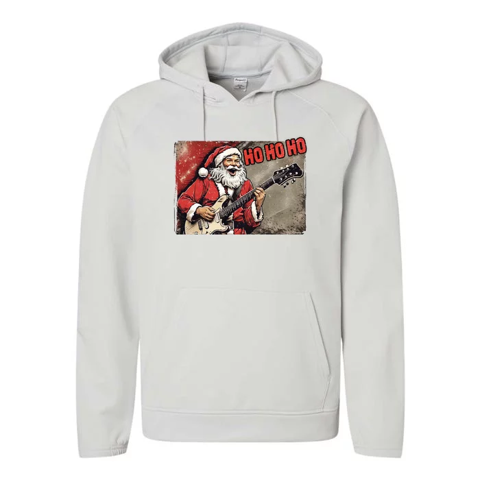 Santa Claus Guitar Player Rock And Roll Christmas Gift Performance Fleece Hoodie