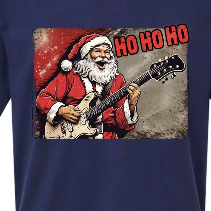 Santa Claus Guitar Player Rock And Roll Christmas Gift Sueded Cloud Jersey T-Shirt