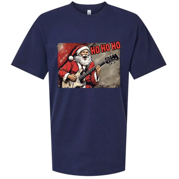 Santa Claus Guitar Player Rock And Roll Christmas Gift Sueded Cloud Jersey T-Shirt