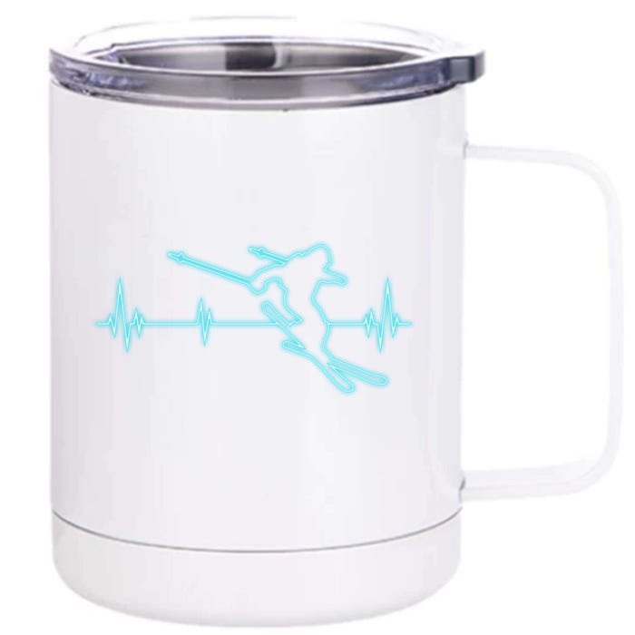 Ski Cool Gift Skiing Heartbeat Tee Skier Cool Gift Skiing Lover Gift Front & Back 12oz Stainless Steel Tumbler Cup