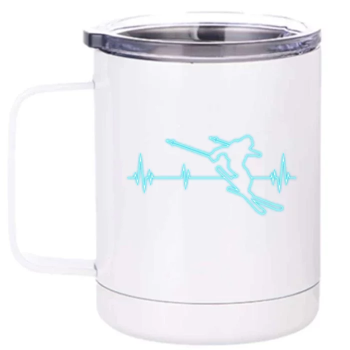 Ski Cool Gift Skiing Heartbeat Tee Skier Cool Gift Skiing Lover Gift Front & Back 12oz Stainless Steel Tumbler Cup