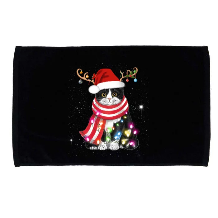 Santa Cat Gorgeous Reindeer Light Christmas Lover Gift Microfiber Hand Towel