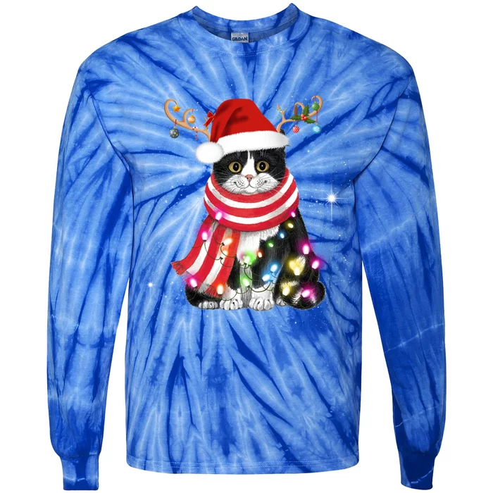 Santa Cat Gorgeous Reindeer Light Christmas Lover Gift Tie-Dye Long Sleeve Shirt