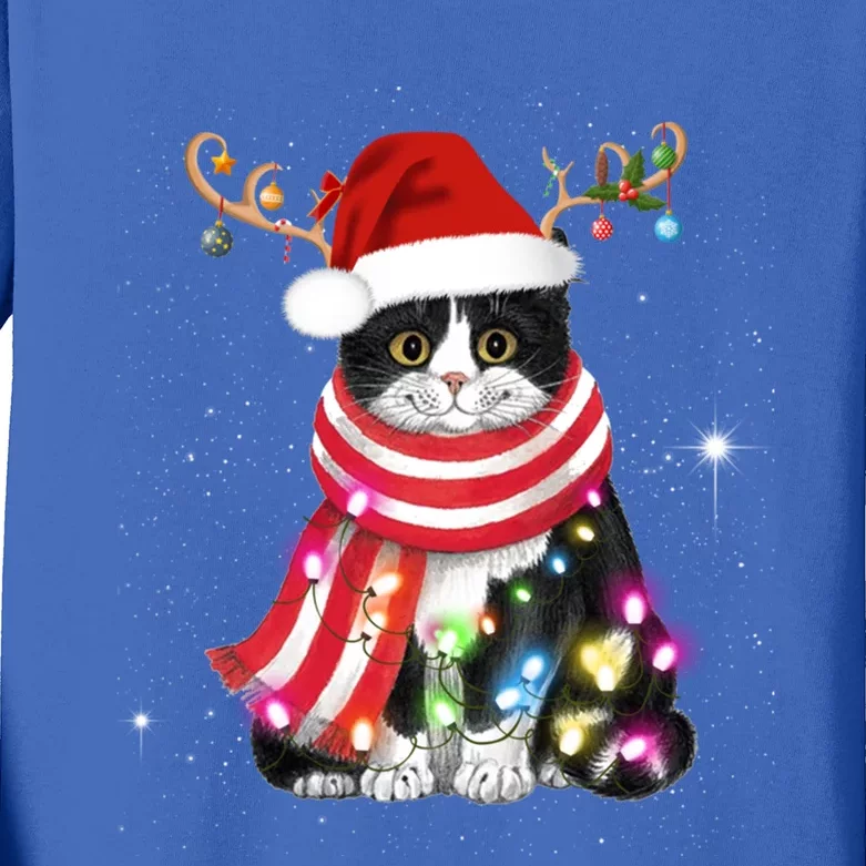 Santa Cat Gorgeous Reindeer Light Christmas Lover Gift Kids Long Sleeve Shirt