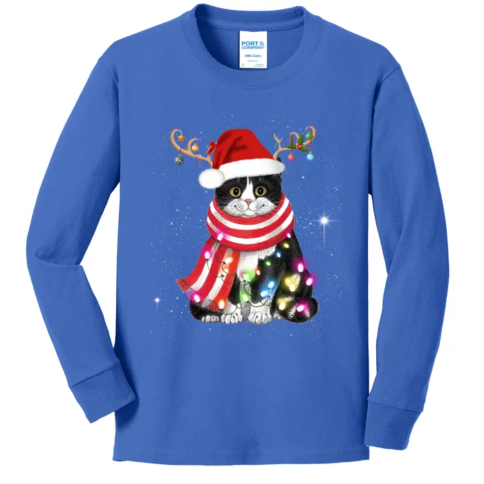 Santa Cat Gorgeous Reindeer Light Christmas Lover Gift Kids Long Sleeve Shirt