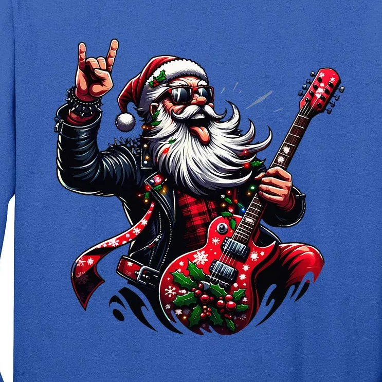 Santa Claus Guitar Player Rock & Roll Christmas Tall Long Sleeve T-Shirt