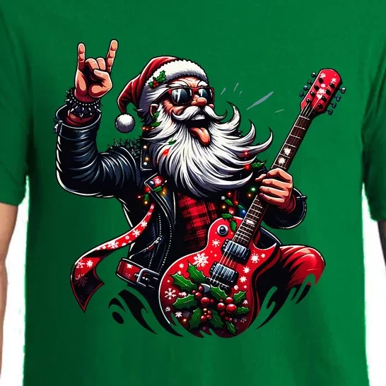 Santa Claus Guitar Player Rock & Roll Christmas Pajama Set