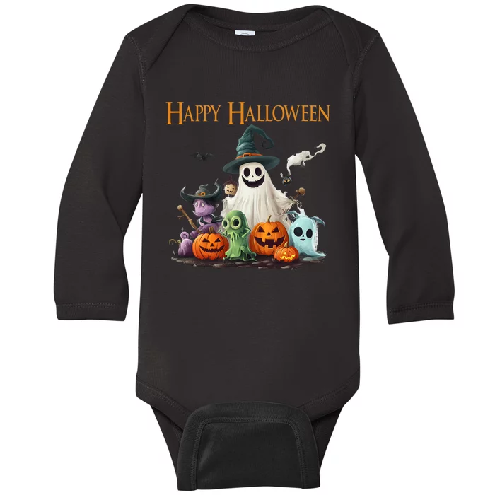 Spooky Cute Ghost Halloween Costume Happy Halloween Ghost Baby Long Sleeve Bodysuit