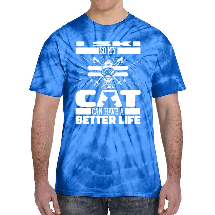 Skiing Cat Gift Winter Sports Ski Skier Great Gift Tie-Dye T-Shirt