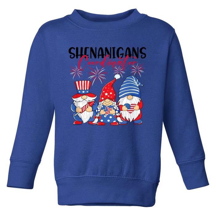 Shenanigans Coordinator Gnomies 4th Of July Gnome Patriotic Gift Toddler Sweatshirt