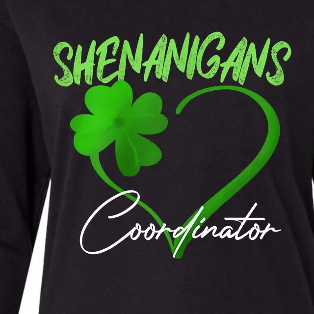 Shenanigans Coordinator Green Heart Shamrock St Patricks Day Womens Cotton Relaxed Long Sleeve T-Shirt