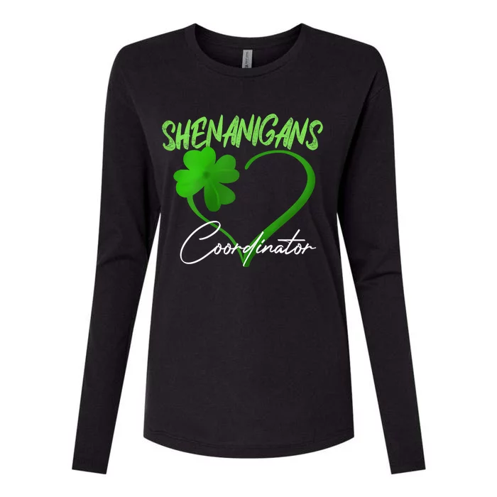 Shenanigans Coordinator Green Heart Shamrock St Patricks Day Womens Cotton Relaxed Long Sleeve T-Shirt