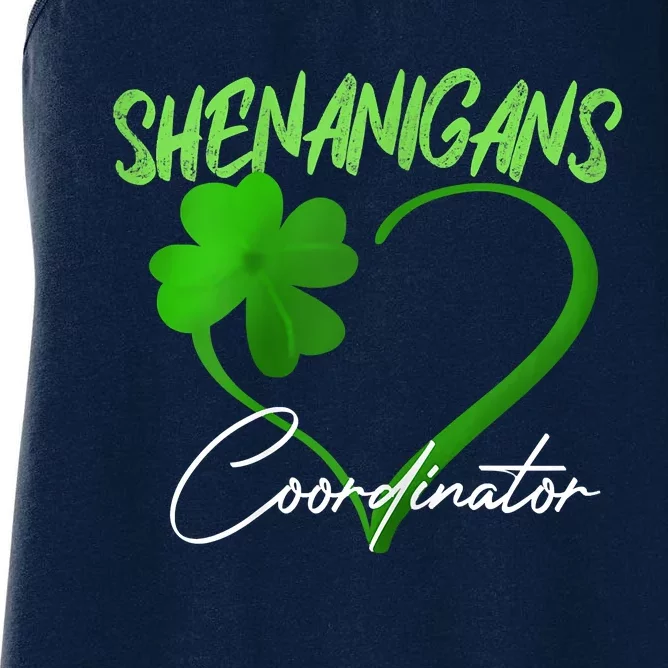 Shenanigans Coordinator Green Heart Shamrock St Patricks Day Women's Racerback Tank