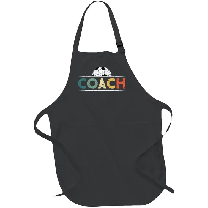 Soccer Coach Gifts Funny Retro Vintage Soccer Ball Coaching Full-Length Apron With Pocket