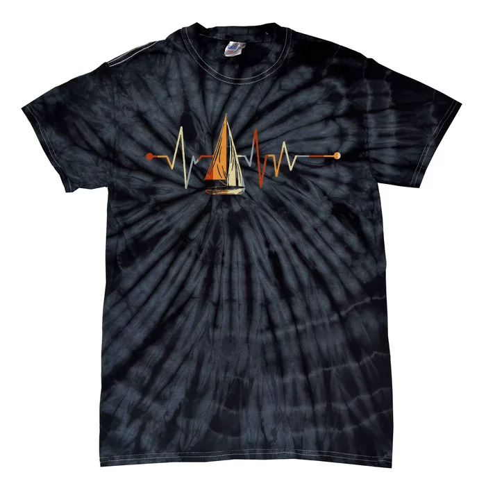 Sea Captain Gift Sail Boat Heartbeat Boat Sailing Tie-Dye T-Shirt