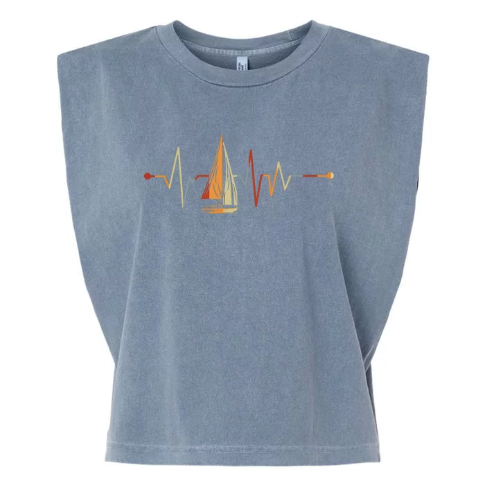 Sea Captain Gift Sail Boat Heartbeat Boat Sailing Garment-Dyed Women's Muscle Tee