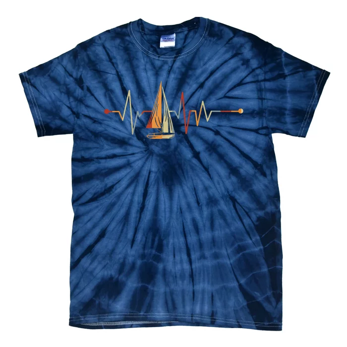 Sea Captain Gift Sail Boat Heartbeat Boat Sailing Tie-Dye T-Shirt