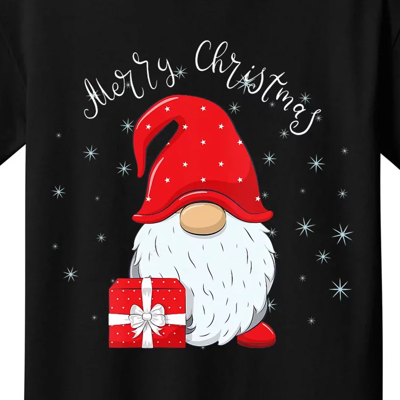 Santa Claus Garden Gnome Merry Christmas Vneck Kids T-Shirt