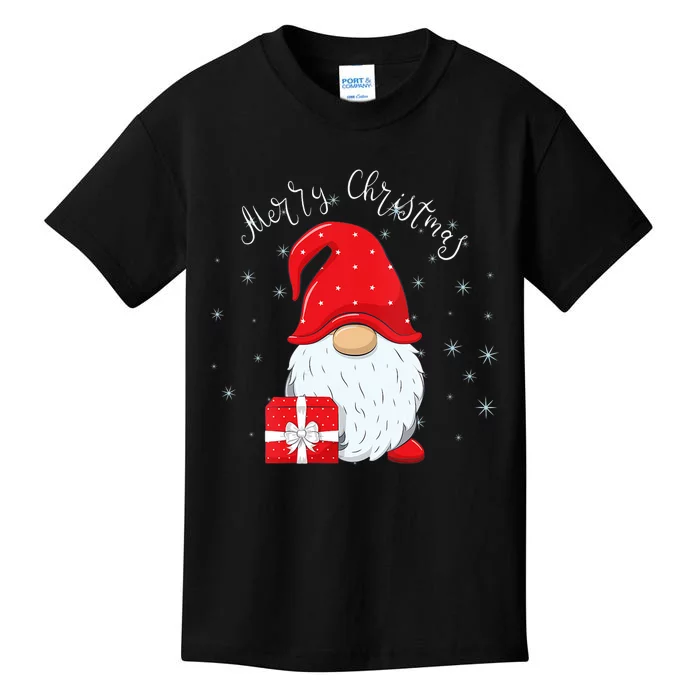 Santa Claus Garden Gnome Merry Christmas Vneck Kids T-Shirt