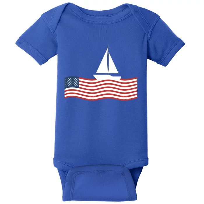 Sailer Cool Gift Sailing Ship American Flag Sailboat Cool Gift Boating Gift Baby Bodysuit