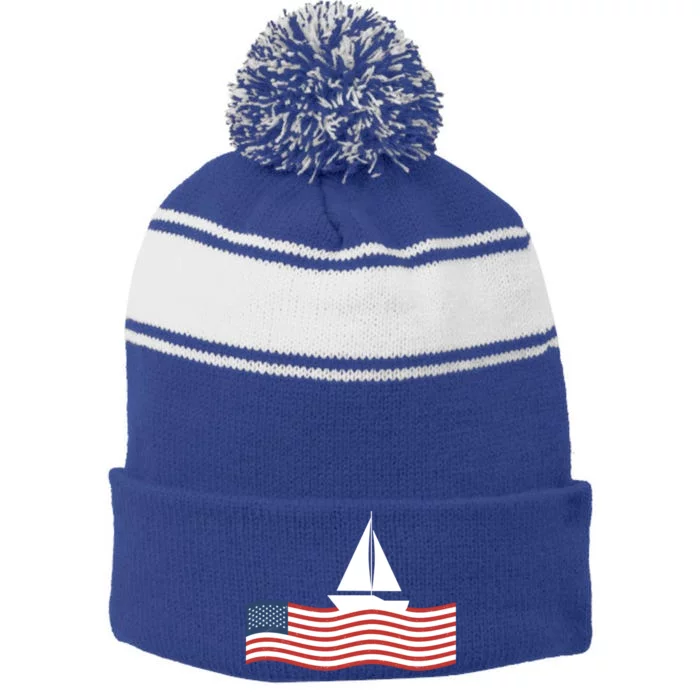 Sailer Cool Gift Sailing Ship American Flag Sailboat Cool Gift Boating Gift Stripe Pom Pom Beanie