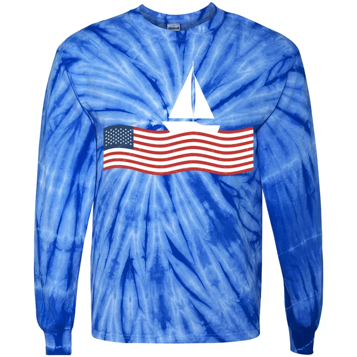 Sailer Cool Gift Sailing Ship American Flag Sailboat Cool Gift Boating Gift Tie-Dye Long Sleeve Shirt