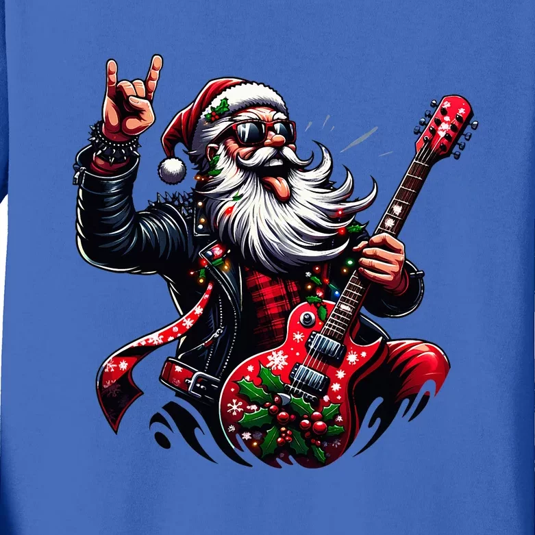 Santa Claus Guitar Player Rock & Roll Christmas Kids Long Sleeve Shirt