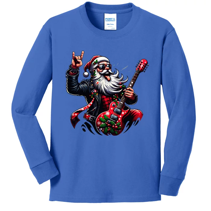 Santa Claus Guitar Player Rock & Roll Christmas Kids Long Sleeve Shirt