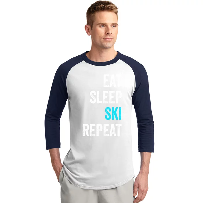 Skier Cool Gift Skiing Eat Sleep Ski Repeat Cool Gift Baseball Sleeve Shirt