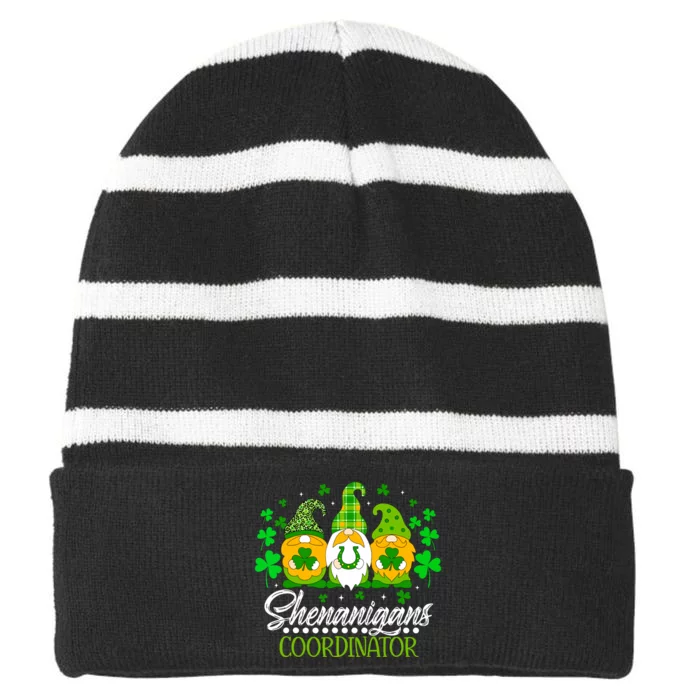 Shenanigans Coordinator Gnome Irish Shamrock Patricks Day Striped Beanie with Solid Band